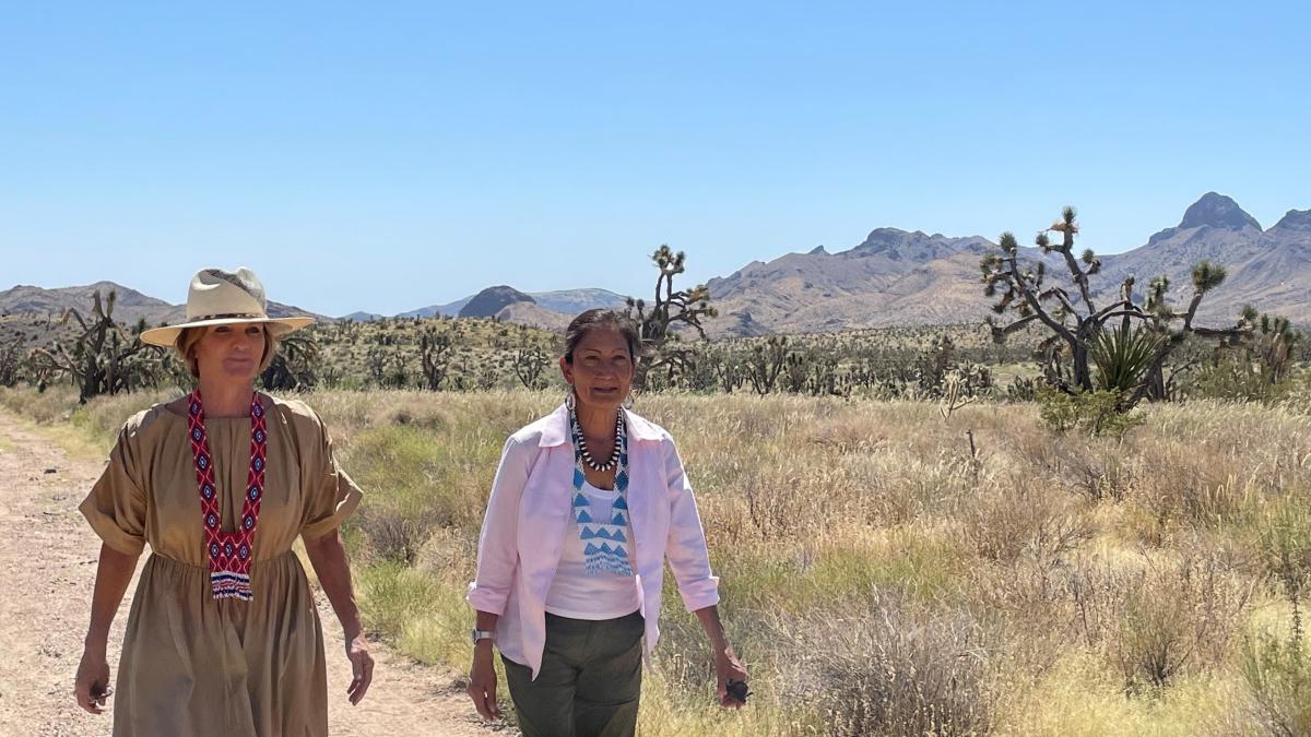 U.S. Rep. Susie Lee walks with Interior Secretary Deb Haaland