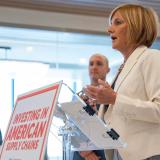 Rep. Susie Lee speaks during a news conference