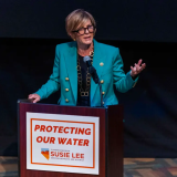 Rep. Susie Lee, D-Nev., talks about the themes covered during the 2nd Annual Southern Nevada Water Summit at Springs Preserve on Aug. 14, 2024, in Las Vegas. (L.E. Baskow/Las Vegas Review-Journal) @Left_Eye_Images