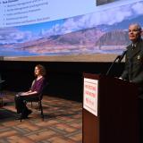 Lake Mead NRA Superintendent Mike Gauthier speaking at podium