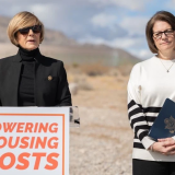 Rep. Susie Lee, D-Nev., speaks at a press conference for the Accelerating Appraisals and Conservation Efforts Act (AACE Act) with Sen. Catherine Cortez Masto, D-Nev., on Friday, Feb. 14, 2025, in Las Vegas. (Mingson Lau/KSNV)