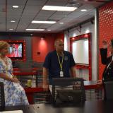 Rep. Lee and Leader Jeffries listen to Natalie Stewart Mitchell 