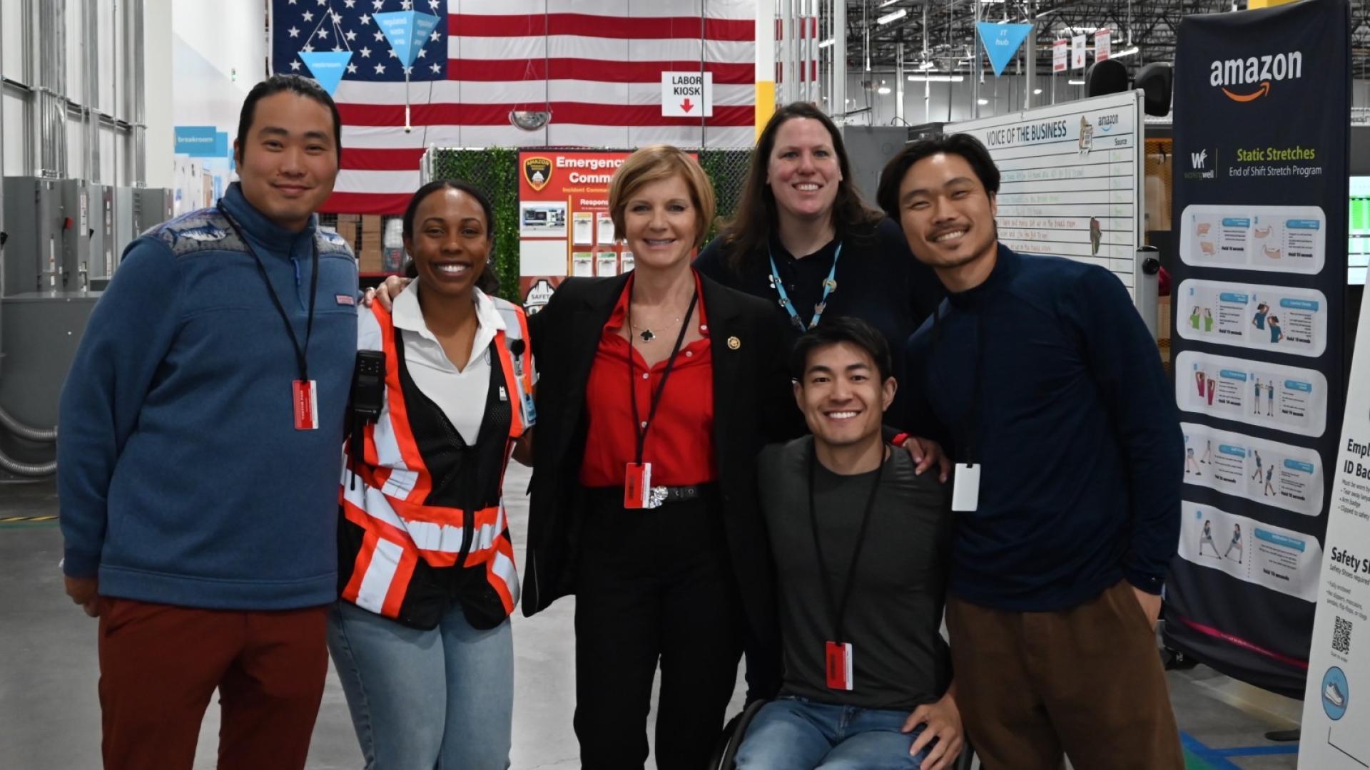 Congresswoman Lee with Amazon workers and local entrepreneurs