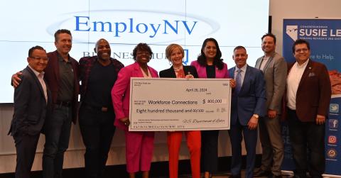 Congresswoman Lee presenting check to Workforce Connections