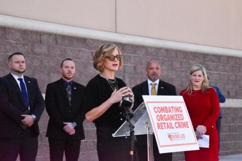 Rep. Susie Lee speaks during a news conference