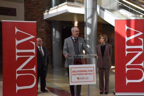VP Hatchett, President Heavey, and Congresswoman Lee speak at press conference
