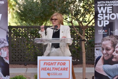 Rep. Susie Lee, D-Nev., speaks during a news conference