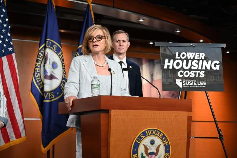 Rep. Susie Lee speaks during a news conference