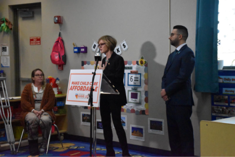 Sara Smith, Rep. Lee, and Jordan Sommaggio at press conference