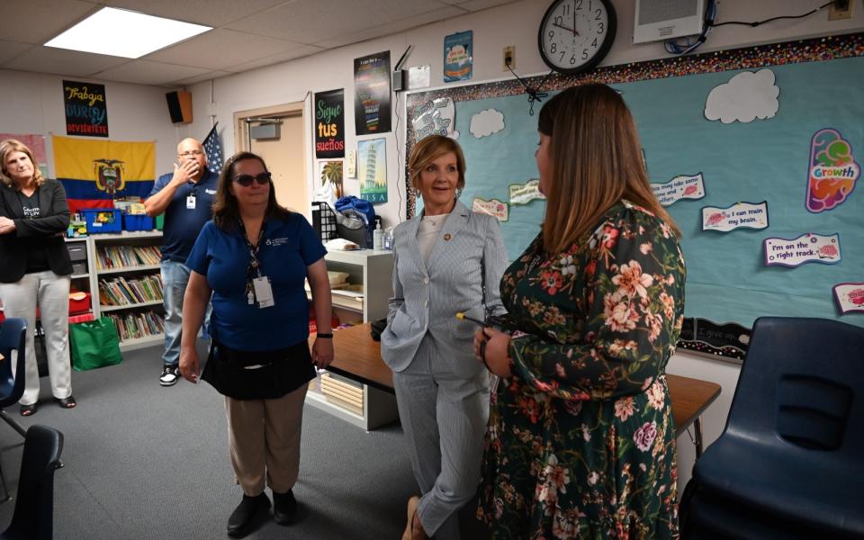 Congresswoman Lee with elementary school teachers and staff