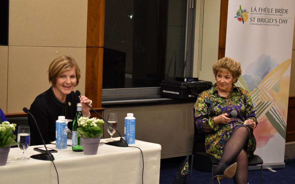 Congresswoman Lee speaking alongside Irish Ambassador
