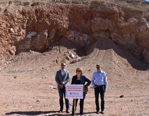 Rob Ghiglieri, Rep. Susie Lee, and Corey Fisher at Arden Gypsum Mine