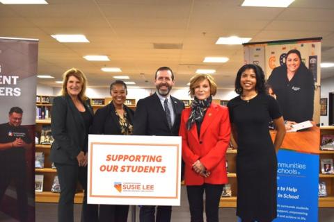 Congresswoman Susie Lee, Ed W. Clark High School principal and a recent graduate, Clark County School District, and Communities In Schools of Nevada 