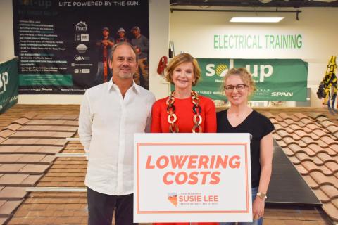 Congresswoman Susie Lee (NV-03), Steve Hamile, Sol-Up Chief Operation Officer and Nevada Solar Association Chair, and Allison Pharr, solar homeowner and Solar United Neighbors Rural Organizing Associate