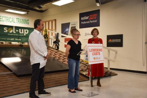 Congresswoman Susie Lee (NV-03), Steve Hamile, Sol-Up Chief Operation Officer and Nevada Solar Association Chair, and Allison Pharr, solar homeowner and Solar United Neighbors Rural Organizing Associate