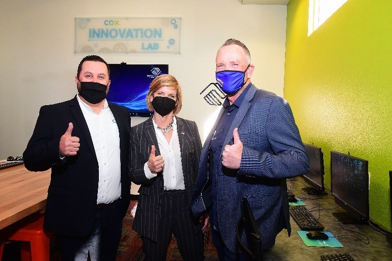 Rep. Susie Lee with Joe Peeples, director of field operations of Cox Communications, and Andy Bischel, president and CEO of Boys and Girls Clubs of Southern Nevada